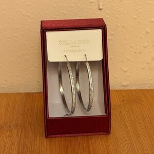 NEW STELLA ROSE silver Plated Hoop Earrings 2” With Gift Box London